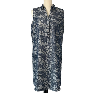 The Limited Ashton Collared Sleeveless Denim Blue Dress Flower Print Size Medium